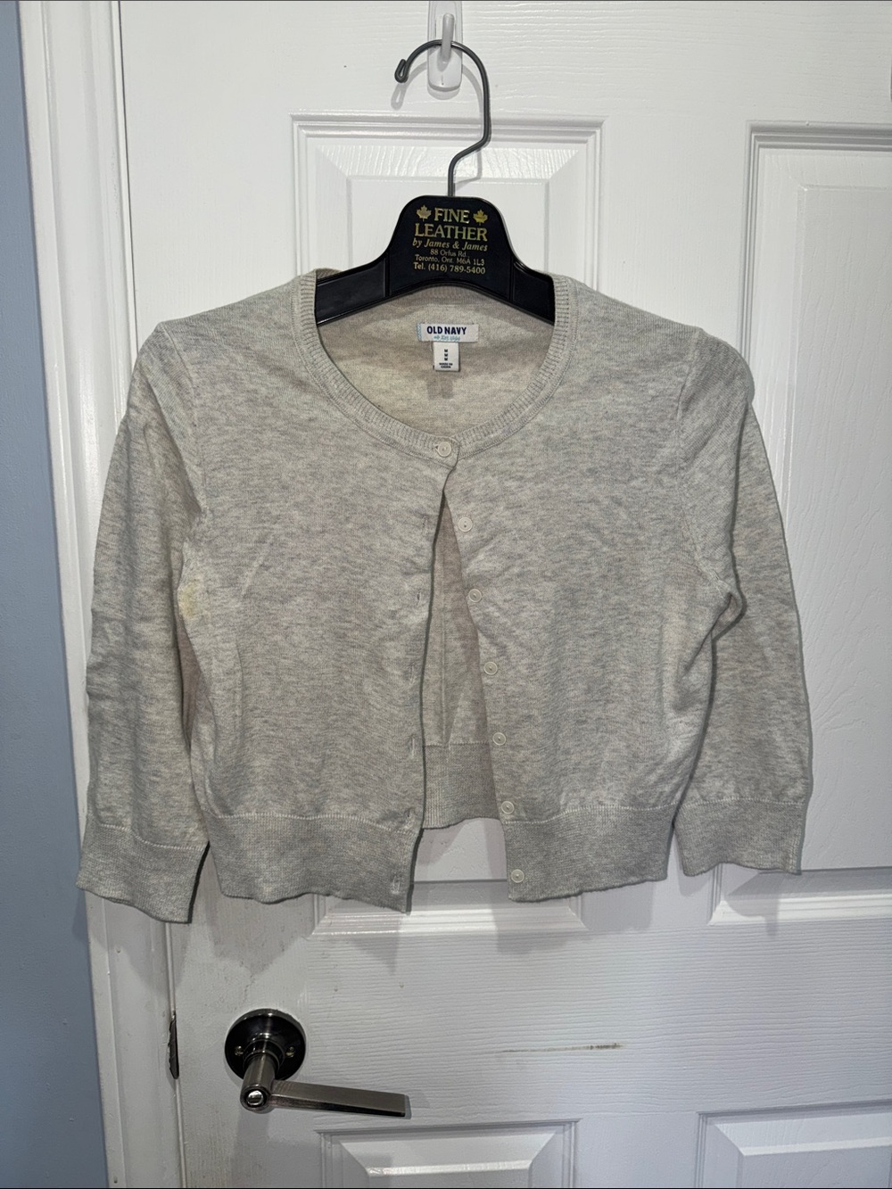 Old Navy Light Heather Gray Cropped Button-Front Cardigan
